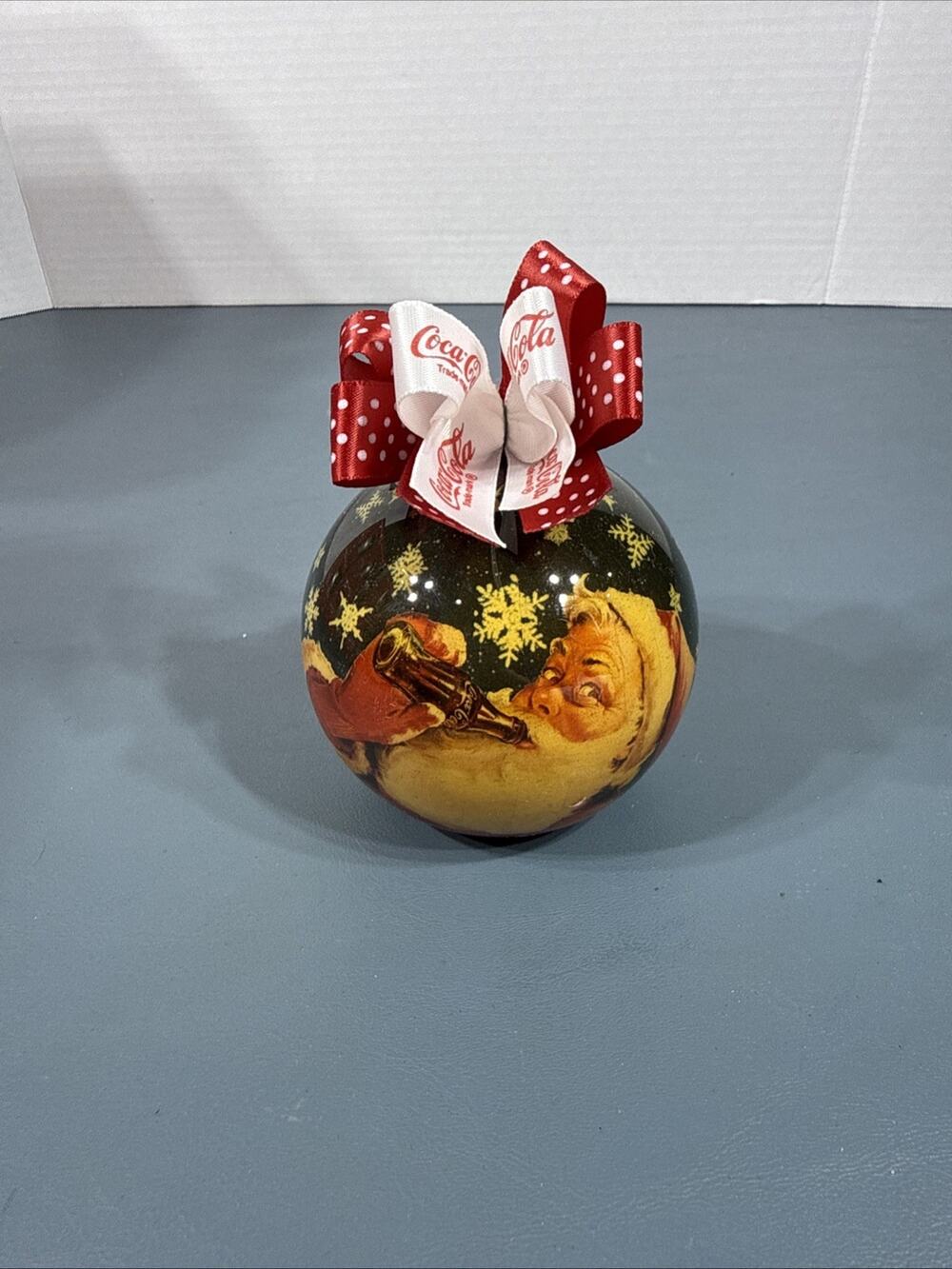 Coca-Cola Handmade Decoupage Christmas Ornament Santa Drinking Coke 1993